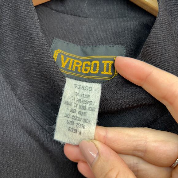 Vintage Virgo II Black Button Up Asymmetrical Long Sleeve Midi Dress 8 - Picture 8 of 8